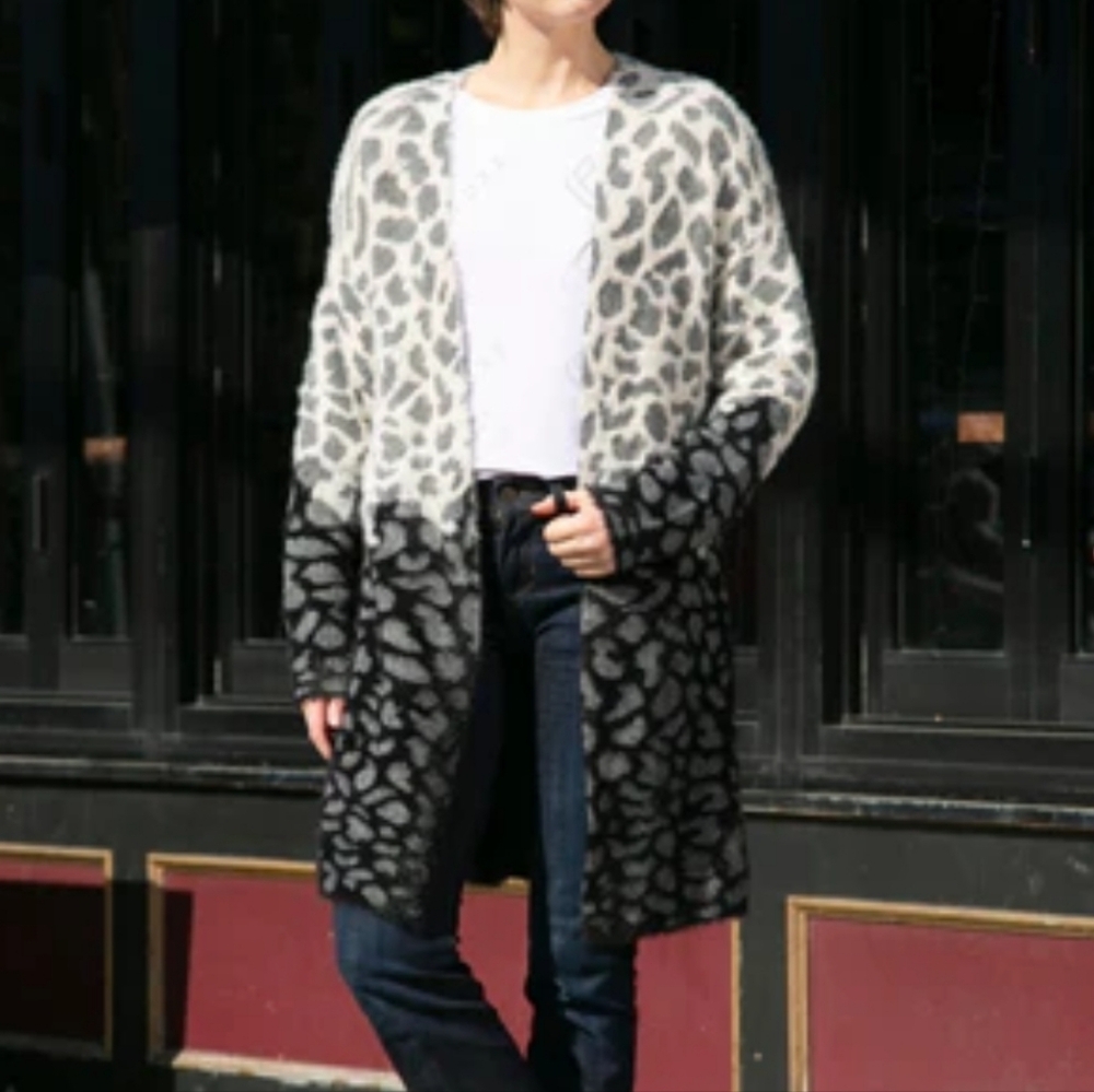 New Coco + Carmen Stevie Animal Print  Open Cardigan Duster Sweater